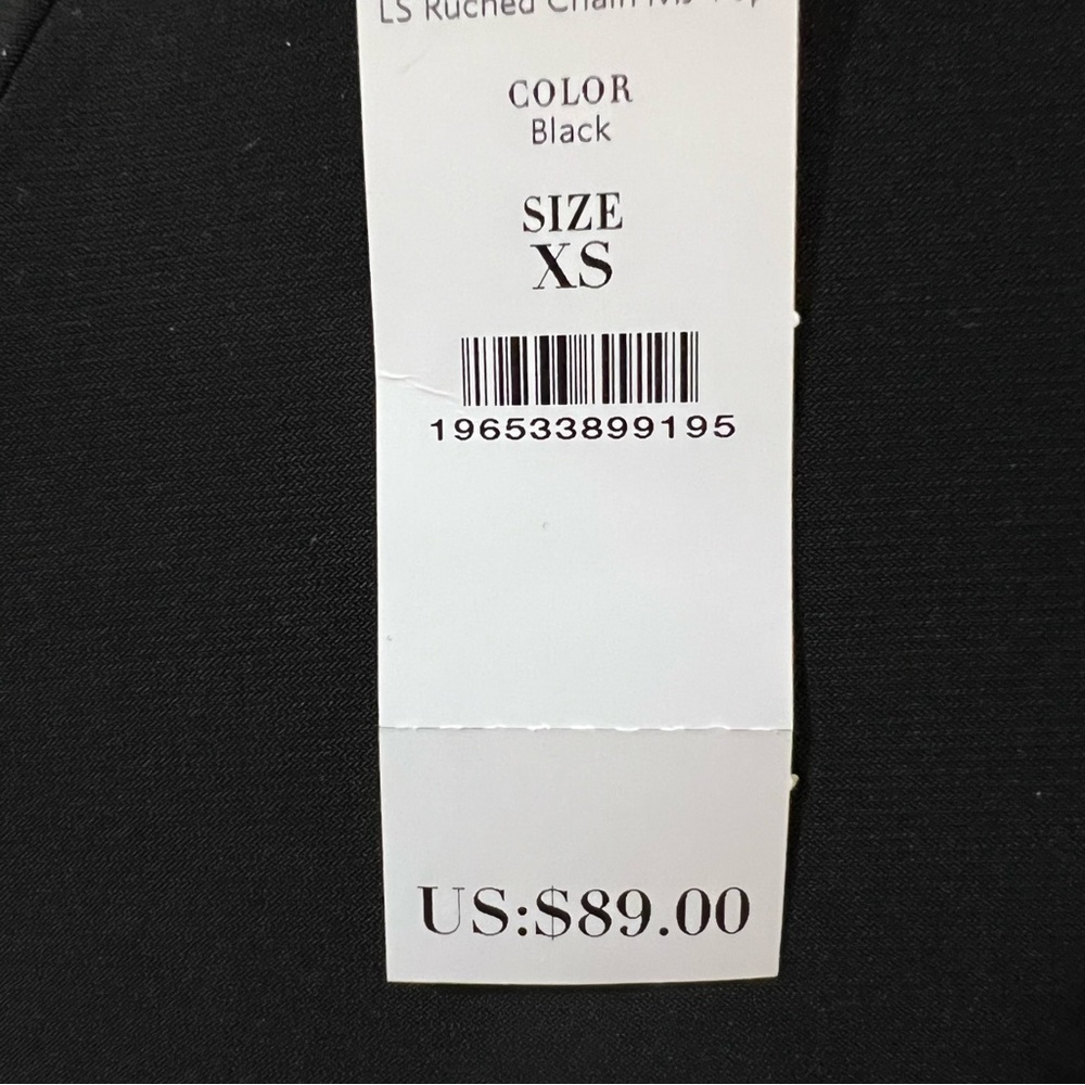 NWT White House Black Market Long Sleeve Ruched Chain Matte Black Jersey Top - Picture 7 of 7